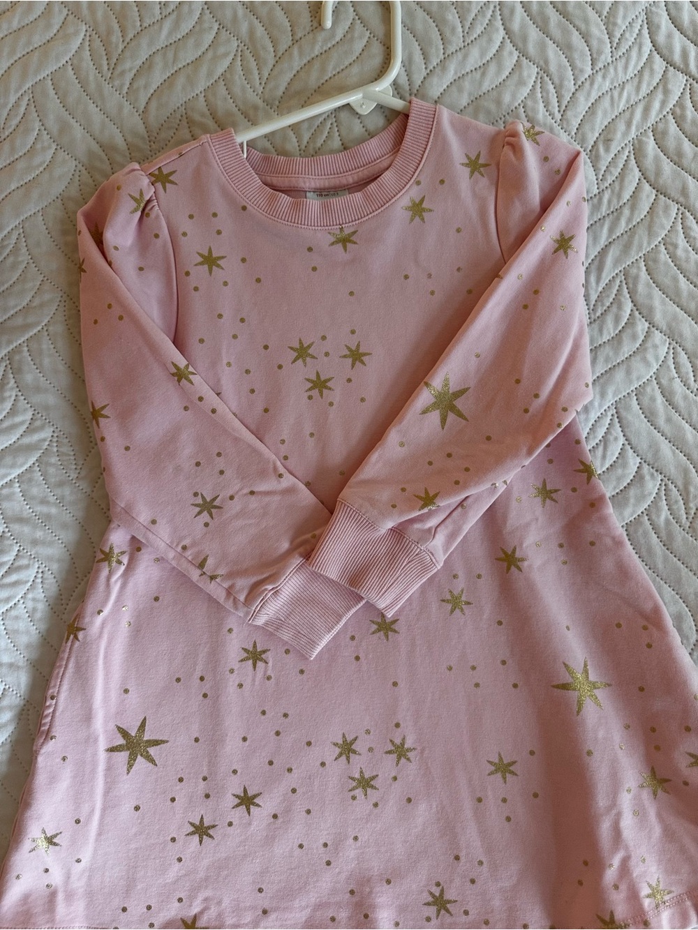 Girls Pink Star Print Long-Sleeve Dress